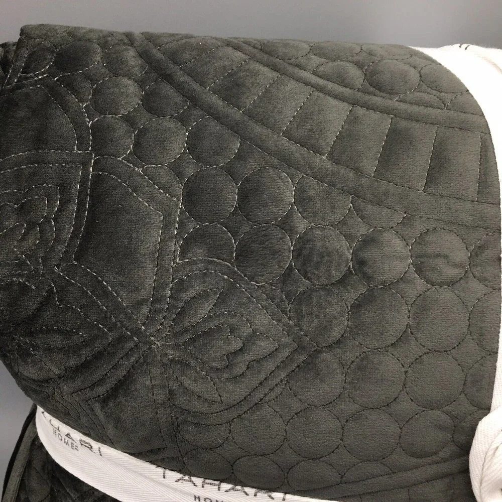 3pc Tahari Charcoal Gray Medallion Holland KING Velvet Quilt Sham Set Designer